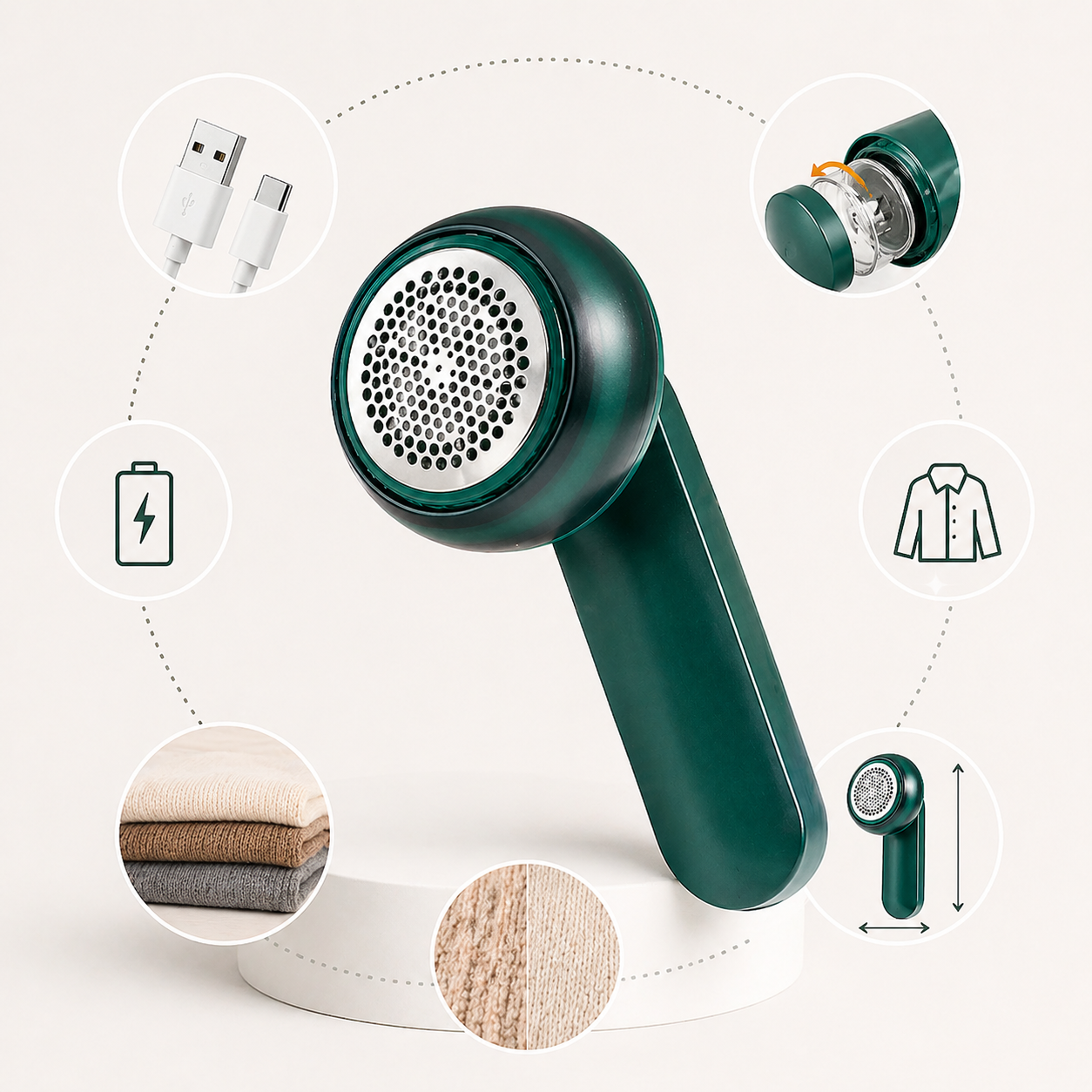 FuzzClean Pro VERDE - Quita Pelusas Eléctrico Portátil