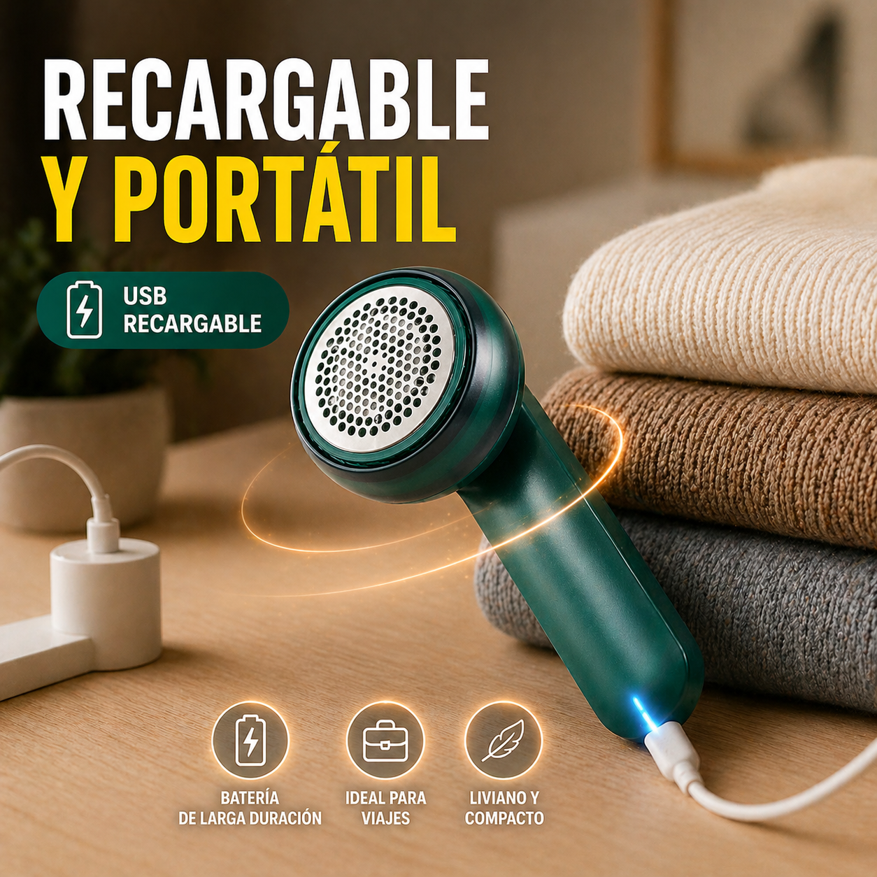 FuzzClean Pro VERDE - Quita Pelusas Eléctrico Portátil